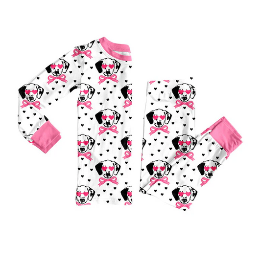 9.9 Preorder (moq 5)Baby Girls Hearts Dogs Bows Top Pants Valentine Pajamas Sets