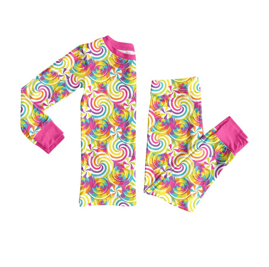 9.9 Preorder (moq 5)Baby Girls Pink Colorful Candy Top Pants Pajamas Sets