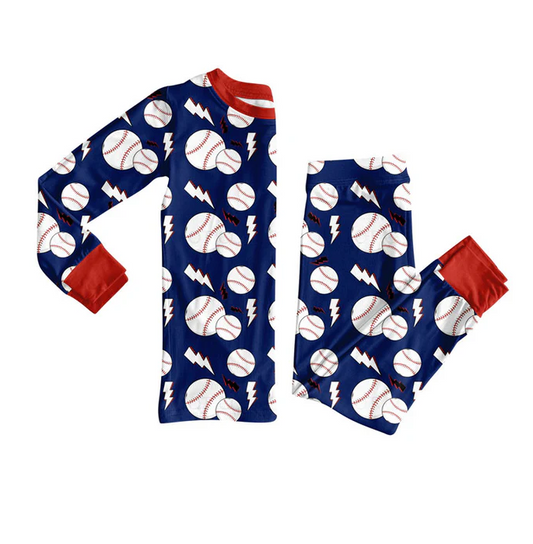 9.10 Preorder (moq 5)Baby Boys Baseballs Lights Top Pants Team Pajamas Sets