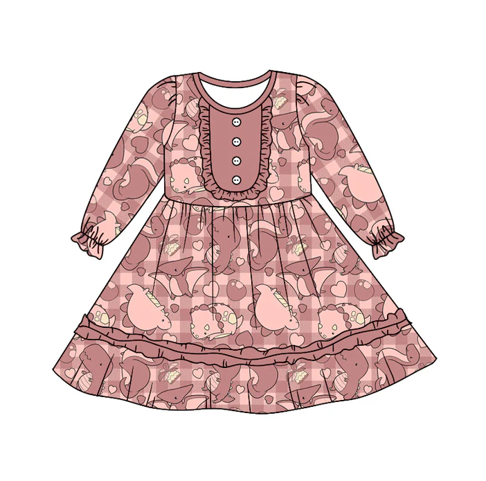 9.10 Baby Girls Dinosaur Pink Knee Length Dresses preorder(moq 5)