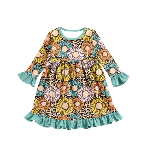 9.10 Baby Girls Colorful Sunflowers Knee Length Dresses preorder(moq 5)