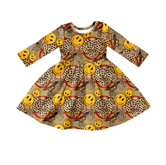 9.10 Baby Girls Leopard Face Knee Length Dresses preorder(moq 5)