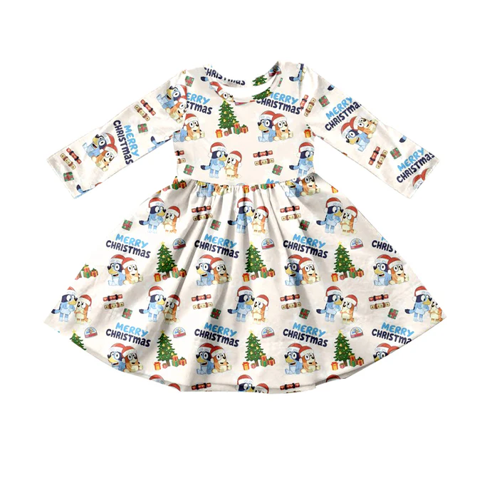 9.10 Baby Girls Christmas Dogs Knee Length Dresses preorder(moq 5)