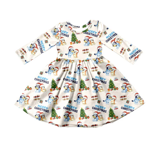 9.10 Baby Girls Christmas Dogs Knee Length Dresses preorder(moq 5)