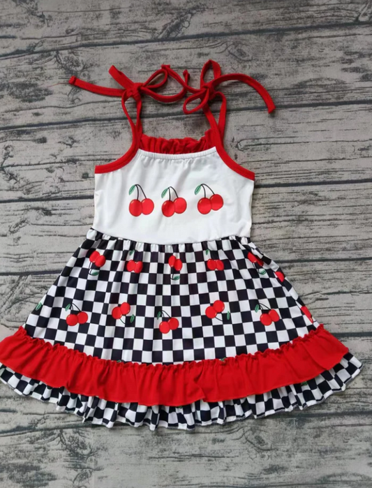 9.10 Baby Girls Red Cherries Straps Knee Length Dresses Preorder(moq 5)