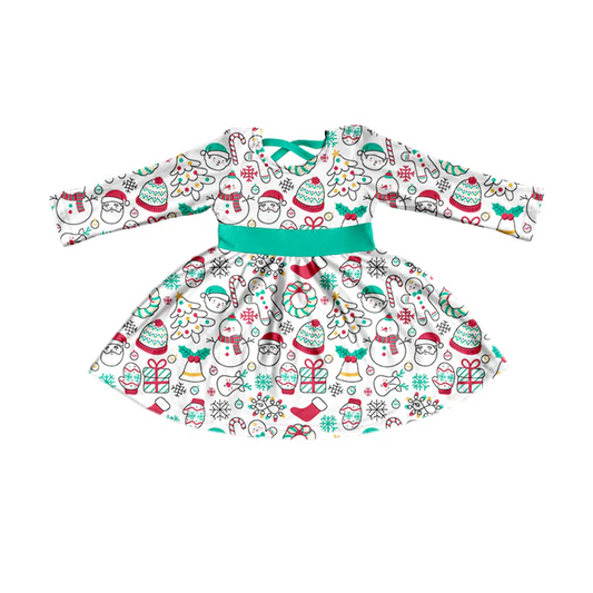 9.10 Baby Girls Christmas Santa Belt Knee Length Dresses Preorder(moq 5)