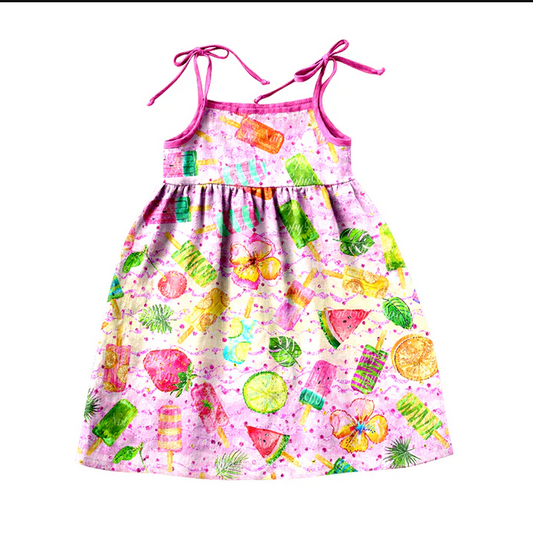 9.10 Baby Girls Fruits Pink Straps Knee Length Dresses preorder(moq 5)