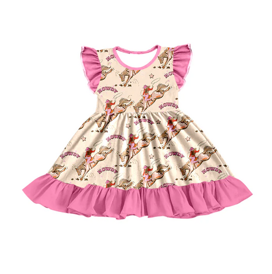 9.10 Baby Girls Horse Western Ruffle Knee Length Dresses preorder(moq 5)