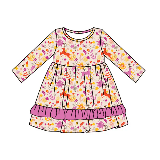 9.10 Baby Girls Christmas Deer Flowers Knee Length Dresses Preorder(moq 5)