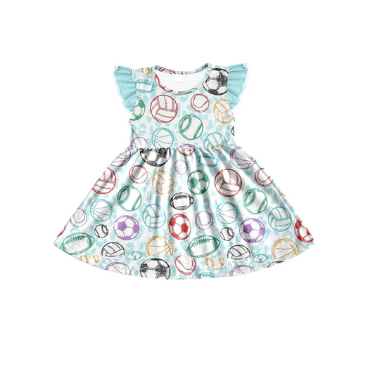 9.10 Baby Girls Balls Flutter Sleeve Knee Length Dresses Preorder(moq 5)