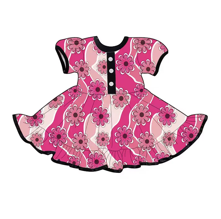9.10 Baby Girls Pink Flowers Knee Length Dresses Preorder(moq 5)