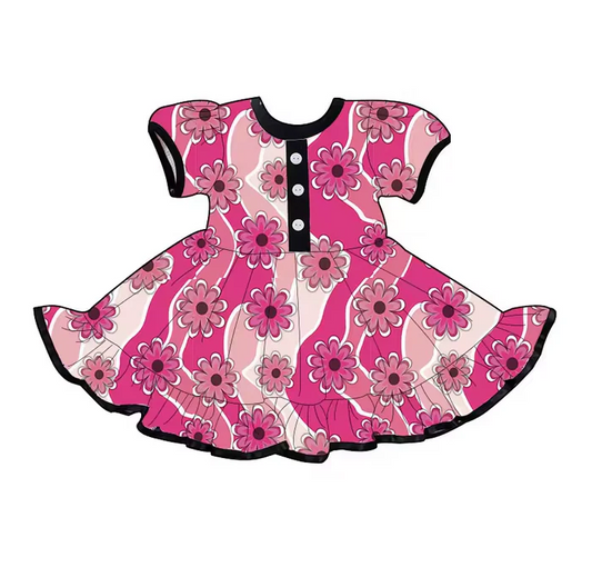 9.10 Baby Girls Pink Flowers Knee Length Dresses Preorder(moq 5)