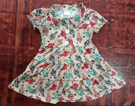 9.10  Baby Girls Western Cactus Knee Length Dresses preorder(moq 5)