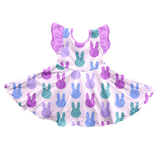 9.10 Baby Girls Purple Rabbit Purple Flutter Sleeve Knee Length Dresses Preorder(moq 5)