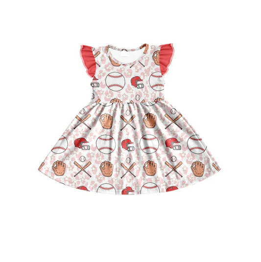9.10 Baby Girls Baseball Flutter Sleeve Knee Length Dresses Preorder(moq 5)