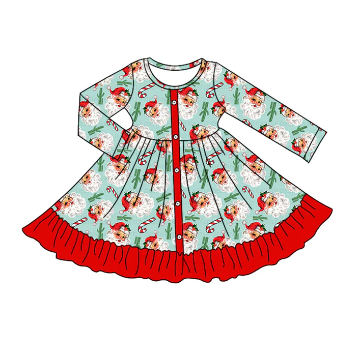 9.10 Baby Girls Christmas Santa Candy Cane Knee Length Dresses Preorder(moq 5)
