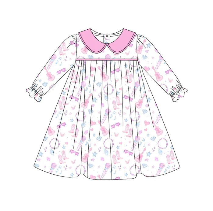 9.11 Baby Girls Pink Singer Collar Knee Length Dresses Preorder(moq 5)
