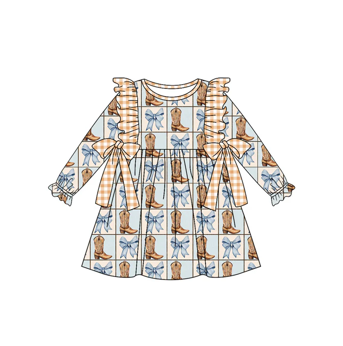 9.11 Baby Girls Western Boots Bow Knee Length Dresses preorder(moq 5)