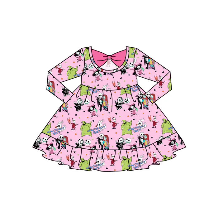 9.11 Baby Girls Halloween Nightmaire Bow Knee Length Dresses Preorder(moq 5)