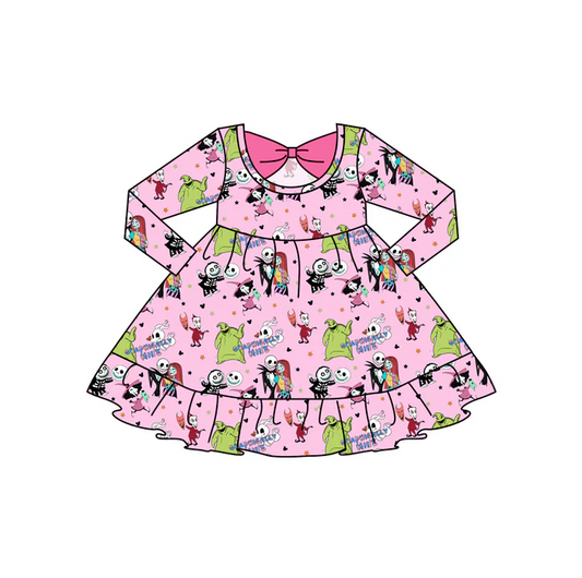 9.11 Baby Girls Halloween Nightmaire Bow Knee Length Dresses Preorder(moq 5)