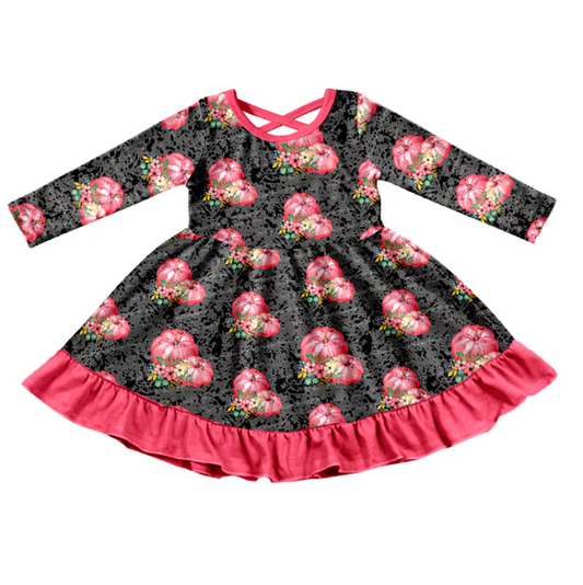 9.11 Baby Girls Black Pink Pumpkin Knee Length Dresses Preorder(moq 5)
