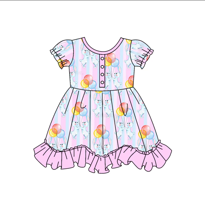 9.11 Baby Girls Bunny Balloon Ruffle Knee Length Dresses preorder(moq 5)
