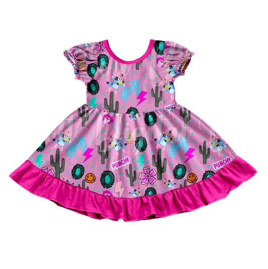 9.11 Baby Girls Western Dog Cactus Knee Length Dresses preorder(moq 5)