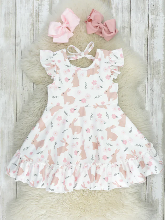 9.11 Baby Girls Easter Rabbits Ruffle Knee Length Dresses preorder(moq 5)