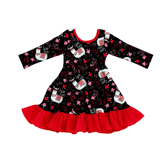 9.11  Baby Girls Valentines Llama Ruffle Knee Length Dresses preorder(moq 5)