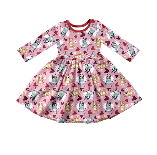 9.11  Baby Girls Valentines Dogs Hearts Knee Length Dresses preorder(moq 5)