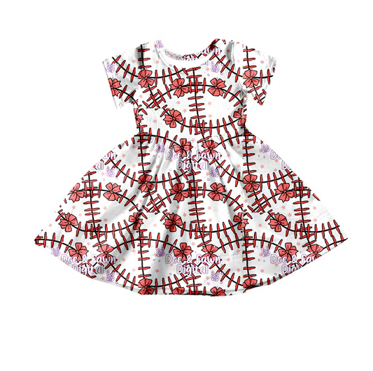 9.11  Baby Girls Baseball Short Sleeve Knee Length Dresses Preorder(moq 5)