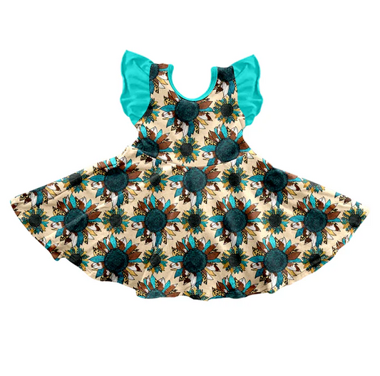 9.11  Baby Girls Sunflowers Flutter Sleeve Knee Length Dresses Preorder(moq 5)