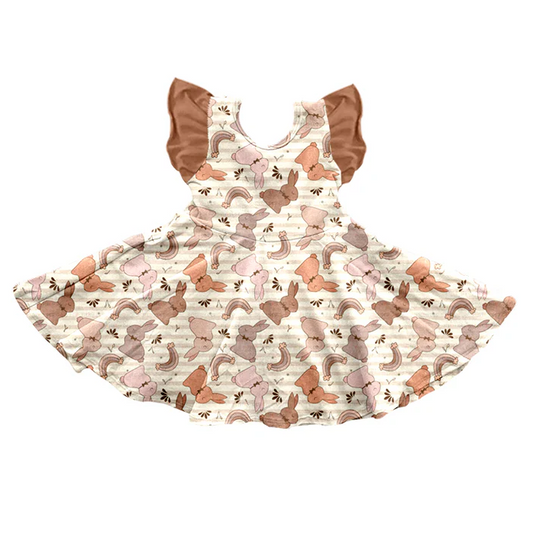 9.11  Baby Girls Easter Rabbit Rainbow Knee Length Dresses Preorder(moq 5)