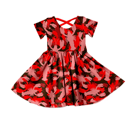 9.11 Baby Girls Red Pink Crawfish Knee Length Dresses preorder(moq 5)