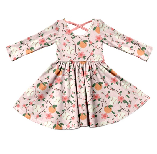 9.11 Baby Girls Baseball Peaches Knee Length Pink Dresses preorder(moq 5)