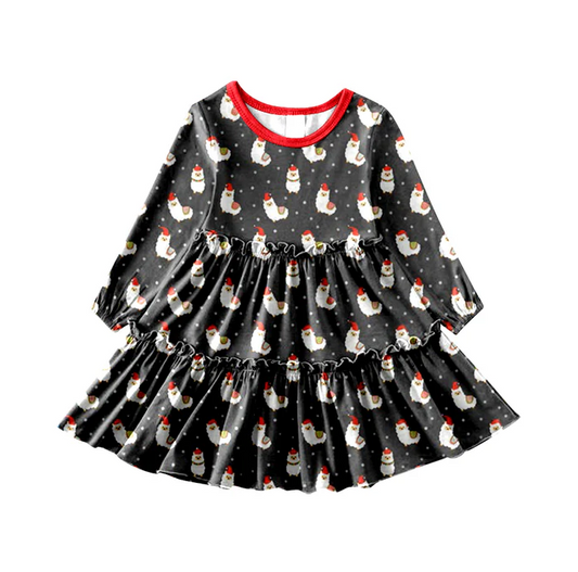 9.11 Baby Girls Christmas Llama Black Knee Length Dresses preorder(moq 5)