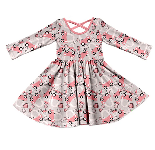 9.11 Baby Girls Valentines Cart Long Sleeve Knee Length Dresses Preorder(moq 5)
