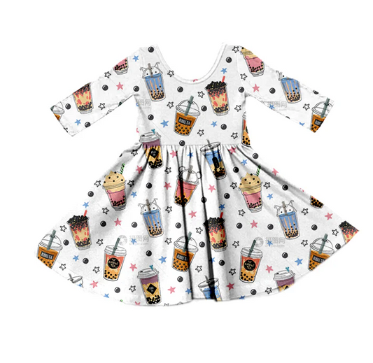 9.11 Baby Girls Milk Tea Long Sleeve Knee Length Dresses preorder(moq 5)