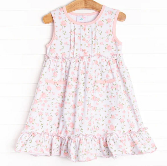 9.11 Baby Girls Pink Flowers Knee Length Dresses Preorder(moq 5)