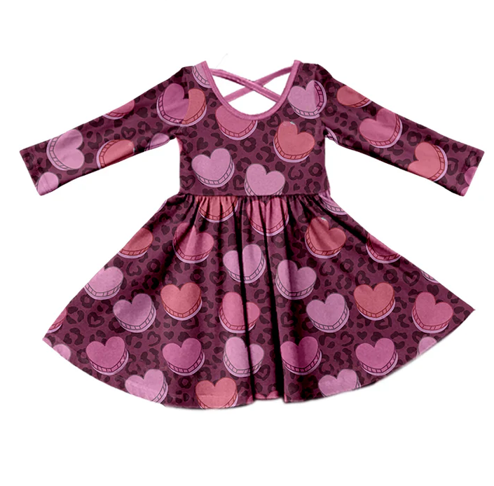 9.11 Baby Girls Pink Hearts Cross Long Sleeve Knee Length Dresses preorder(moq 5)