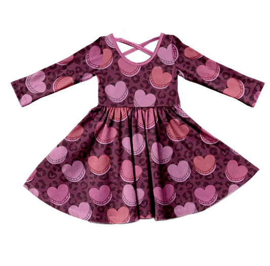 9.11 Baby Girls Pink Hearts Cross Long Sleeve Knee Length Dresses preorder(moq 5)