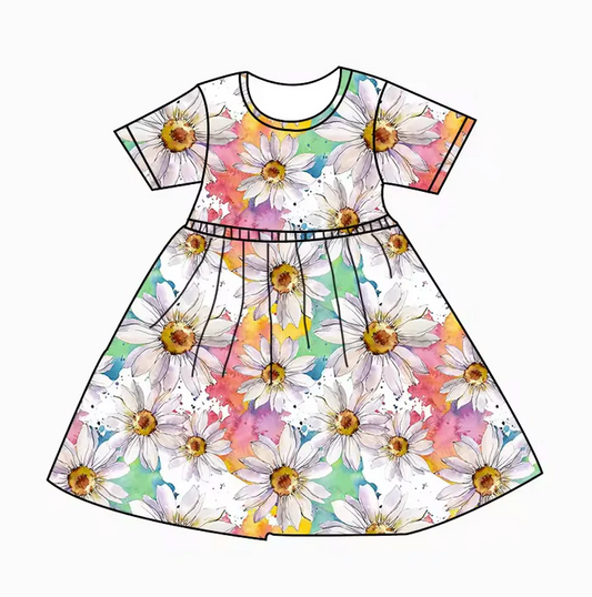 9.11 Baby Girls Sunflowers Short Sleeve Knee Length Dresses Preorder(moq 5)
