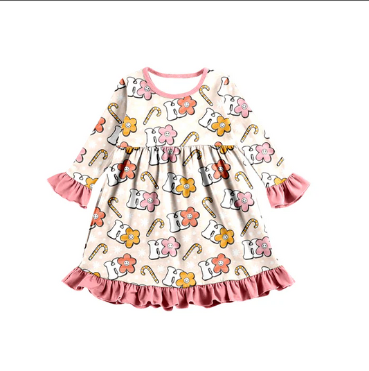 9.11 Baby Girls Long Sleeve Flowers Knee Length Dresses preorder(moq 5)