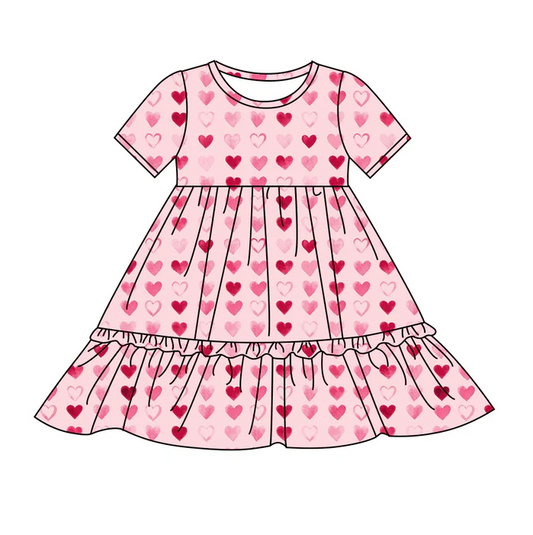 9.11 Preorder (moq 5)Baby Girls Valentines Red Hearts Knee Length Dresses