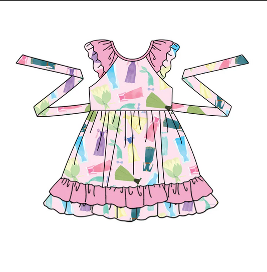 9.11  Baby Girls Pink Princess Ruffle Knee Length Dresses preorder(moq 5)