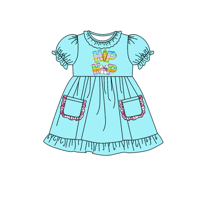 9.11  Baby Girls Easter Hip Pockets Knee Length Dresses preorder(moq 5)