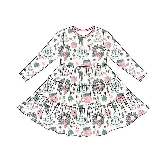 9.11 Baby Girls Christmas Gingerbread Long Sleeve Knee Length Dresses Preorder(moq 5)