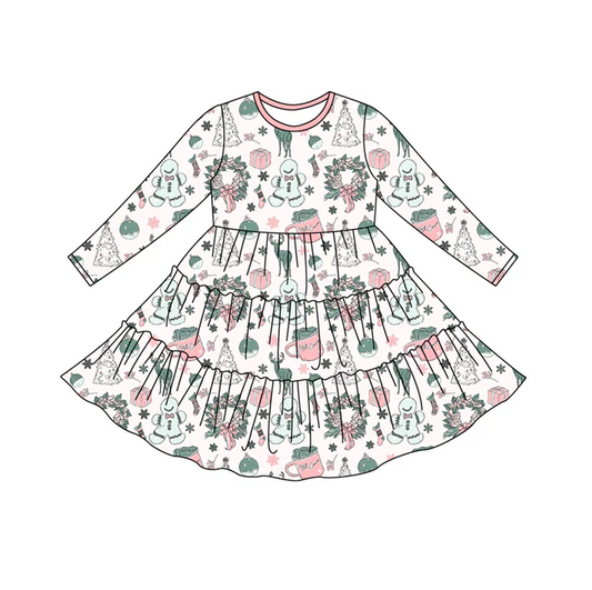 9.11 Baby Girls Christmas Gingerbread Long Sleeve Knee Length Dresses Preorder(moq 5)