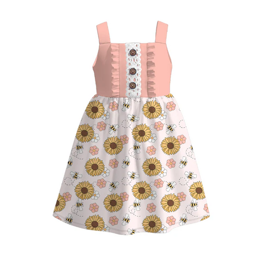 9.11 Baby Girls Sunflower Straps Knee Length Dresses Preorder(moq 5)