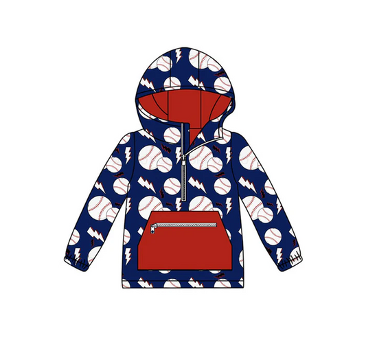 9.12 Preorder (moq 5)Baby Boys Baseballs Lights Pocket Zipper Team Hoodies Top